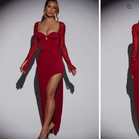 SAN MARINO Embellished Side Split Maxi Dress in Red - Picture 3 of 5